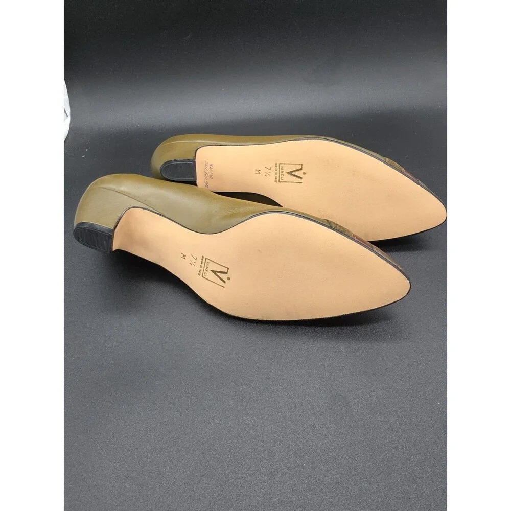 Vintage VANELI Leather Pumps Made in Italy Olive Green Multi Cap Toe Heels Sz7.5